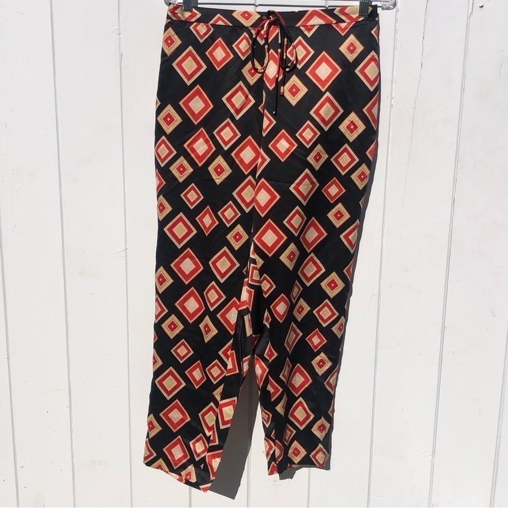 Natori Black and Red Patterned Drawstring Lounge Pajama Pants Medium NWT